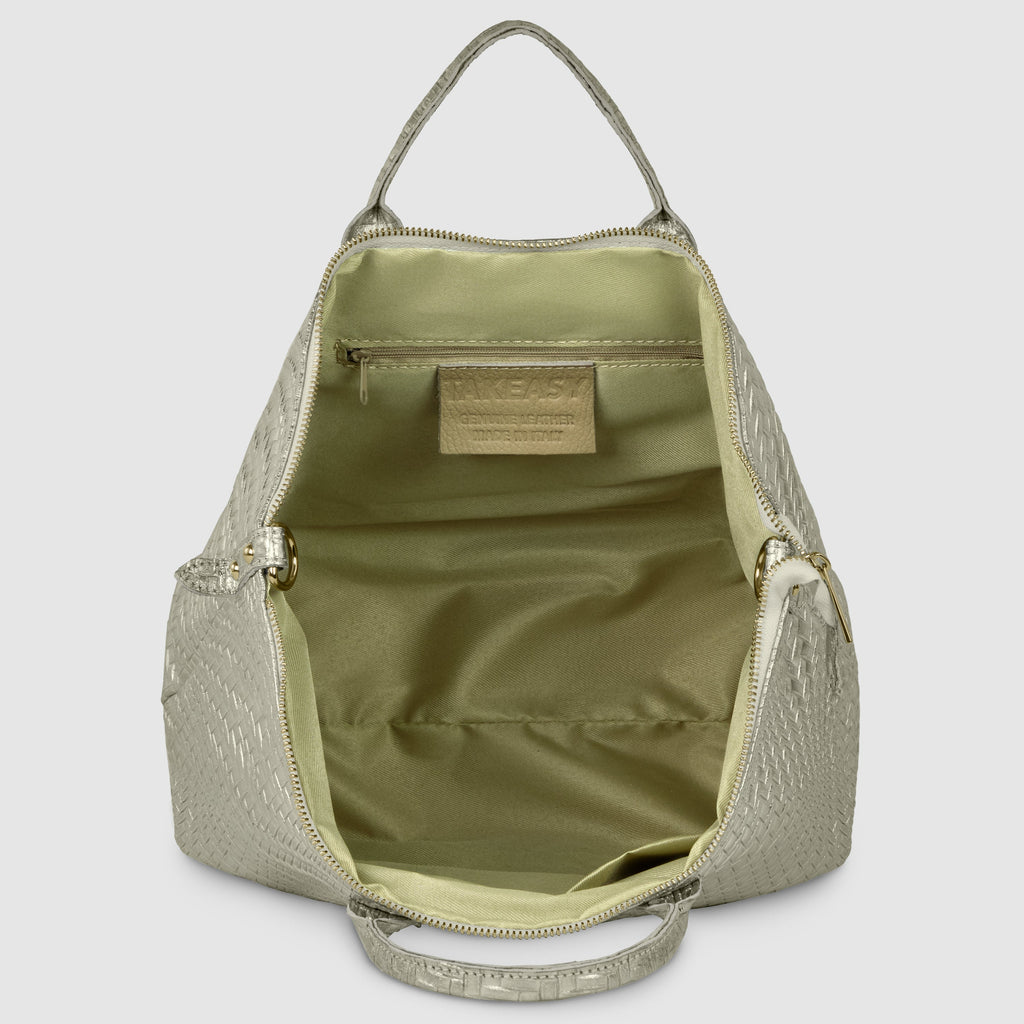 Grid Metallic Suede Leather Top-Handle Bag