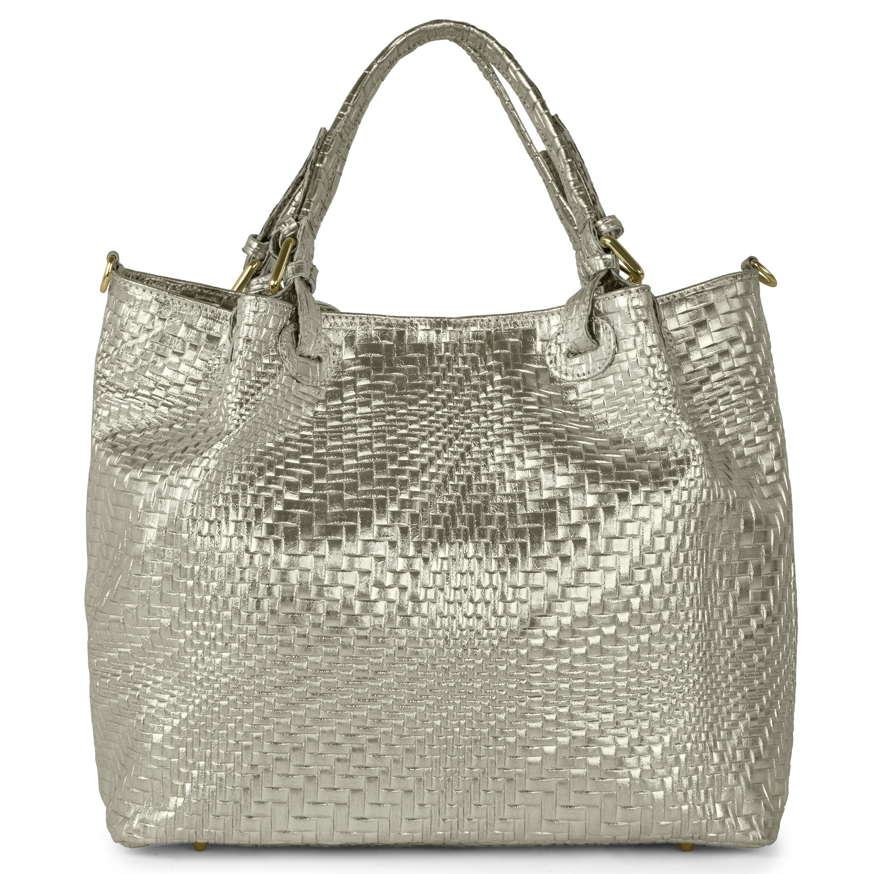 Grid Metallic Suede Leather Top-Handle Bag