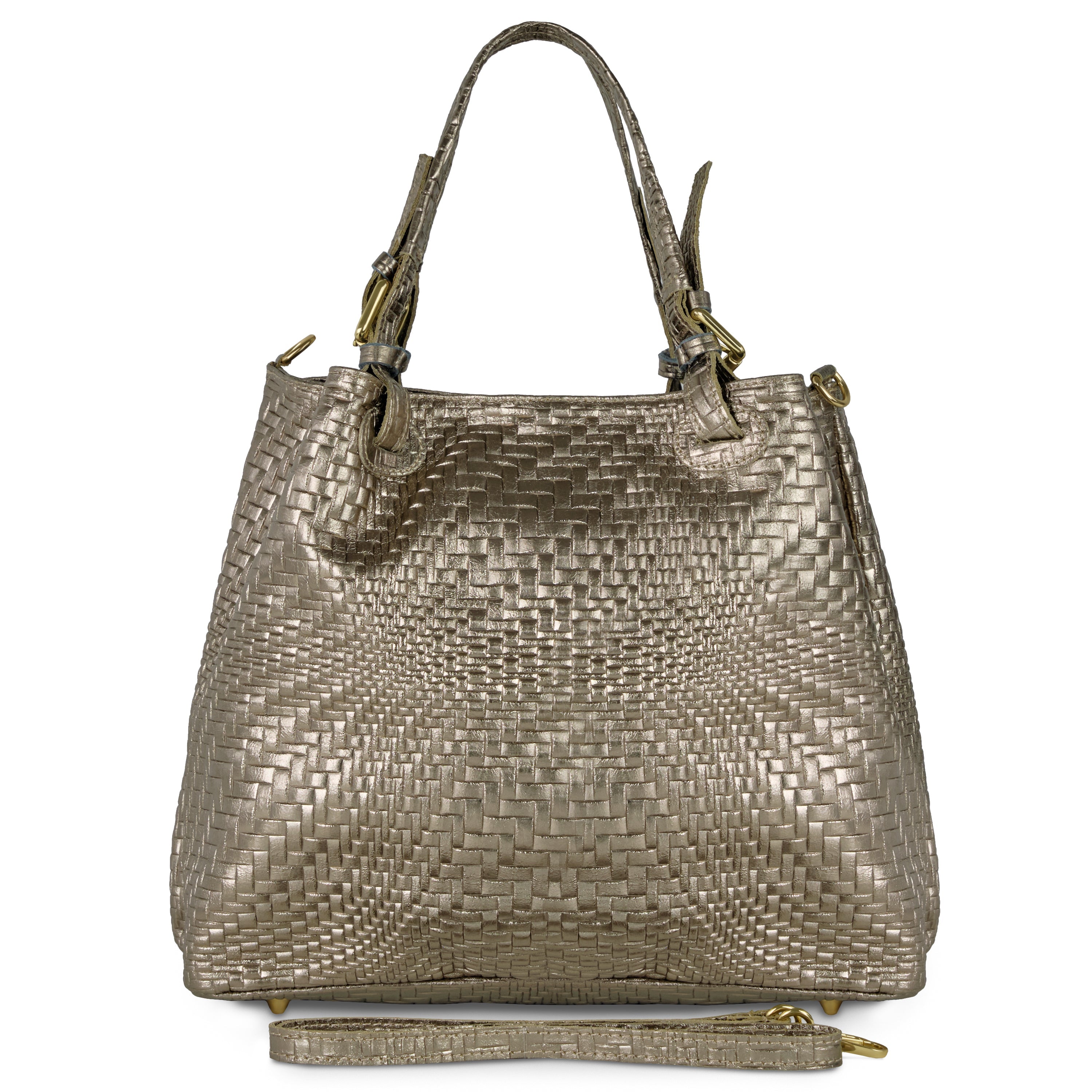 Grid Metallic Suede Leather Top-Handle Bag
