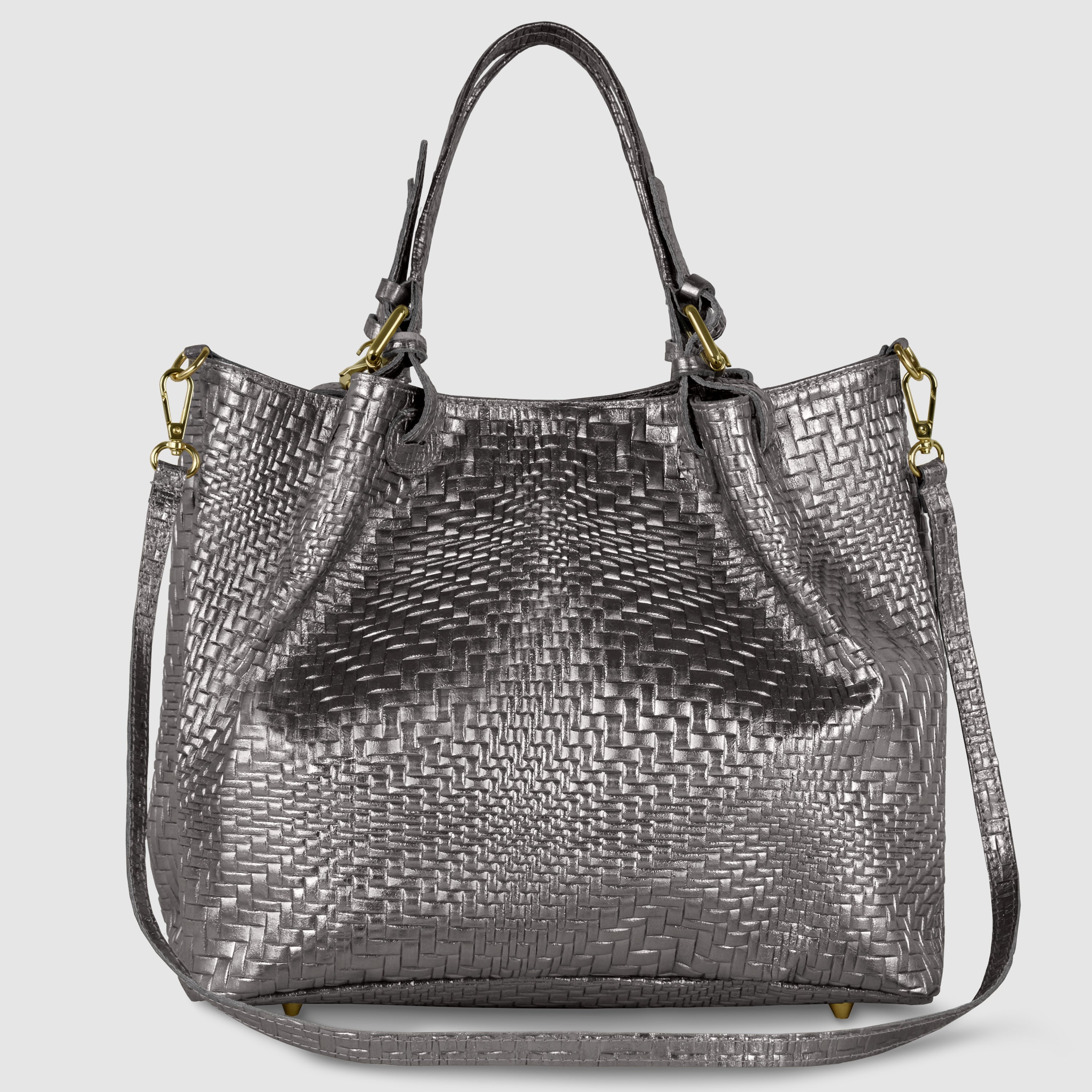 Grid Metallic Suede Leather Top-Handle Bag