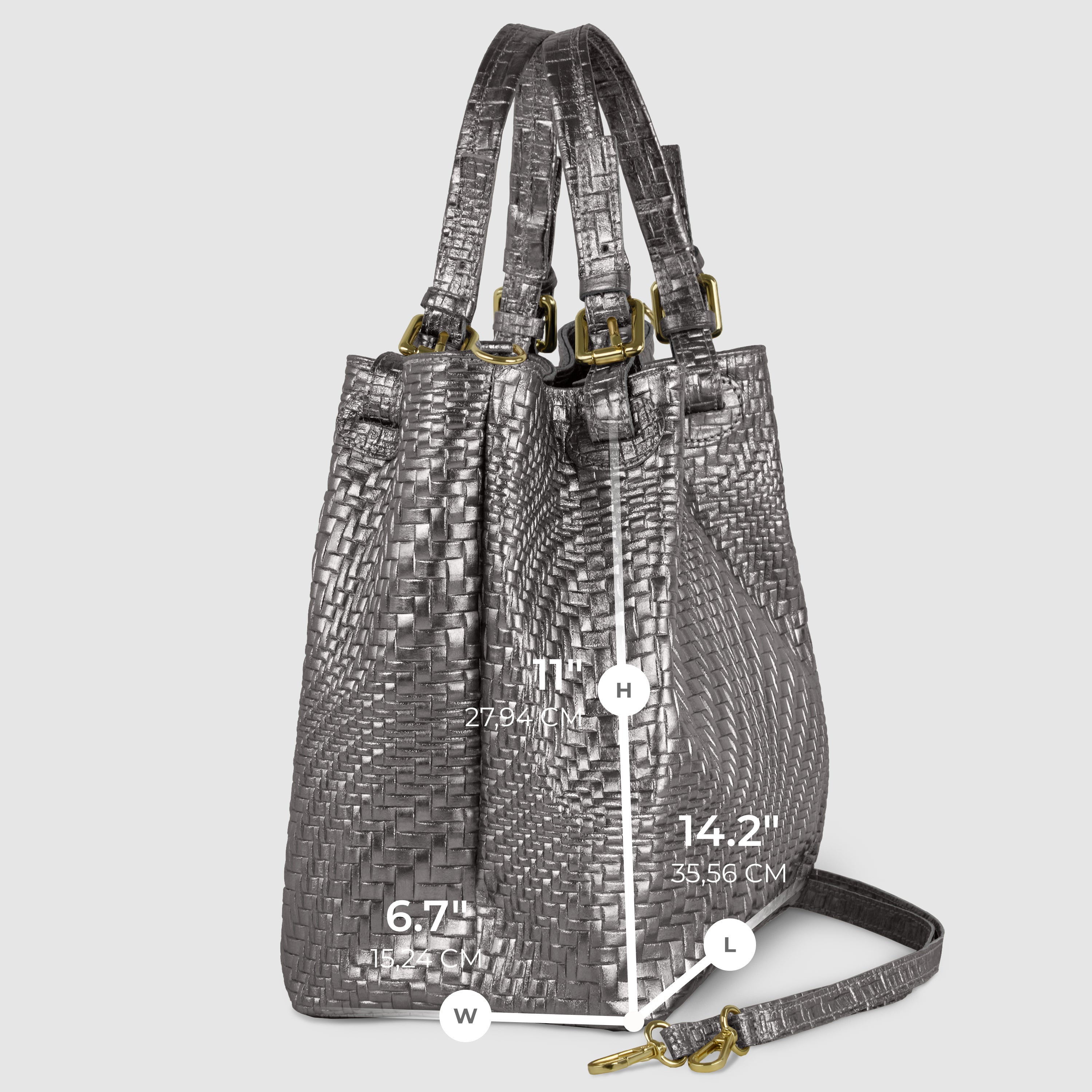 Grid Metallic Suede Leather Top-Handle Bag