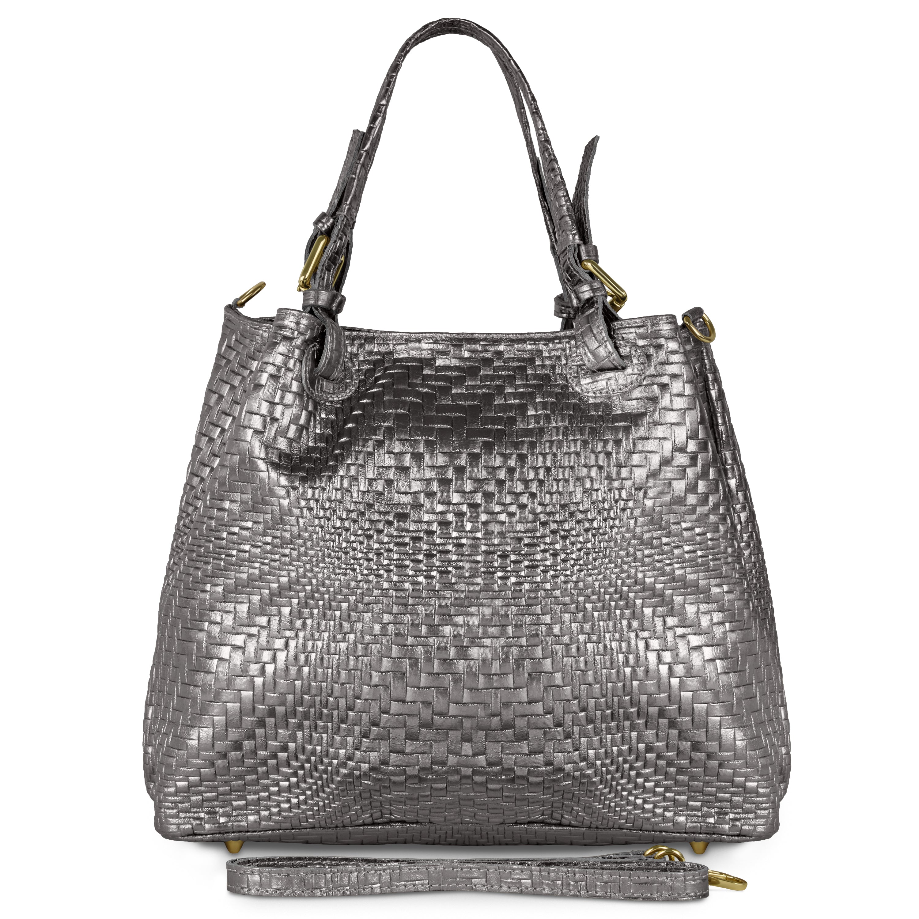 Grid Metallic Suede Leather Top-Handle Bag