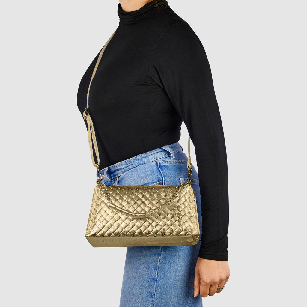Weave Metallic Suede Leather Crossbody Bag