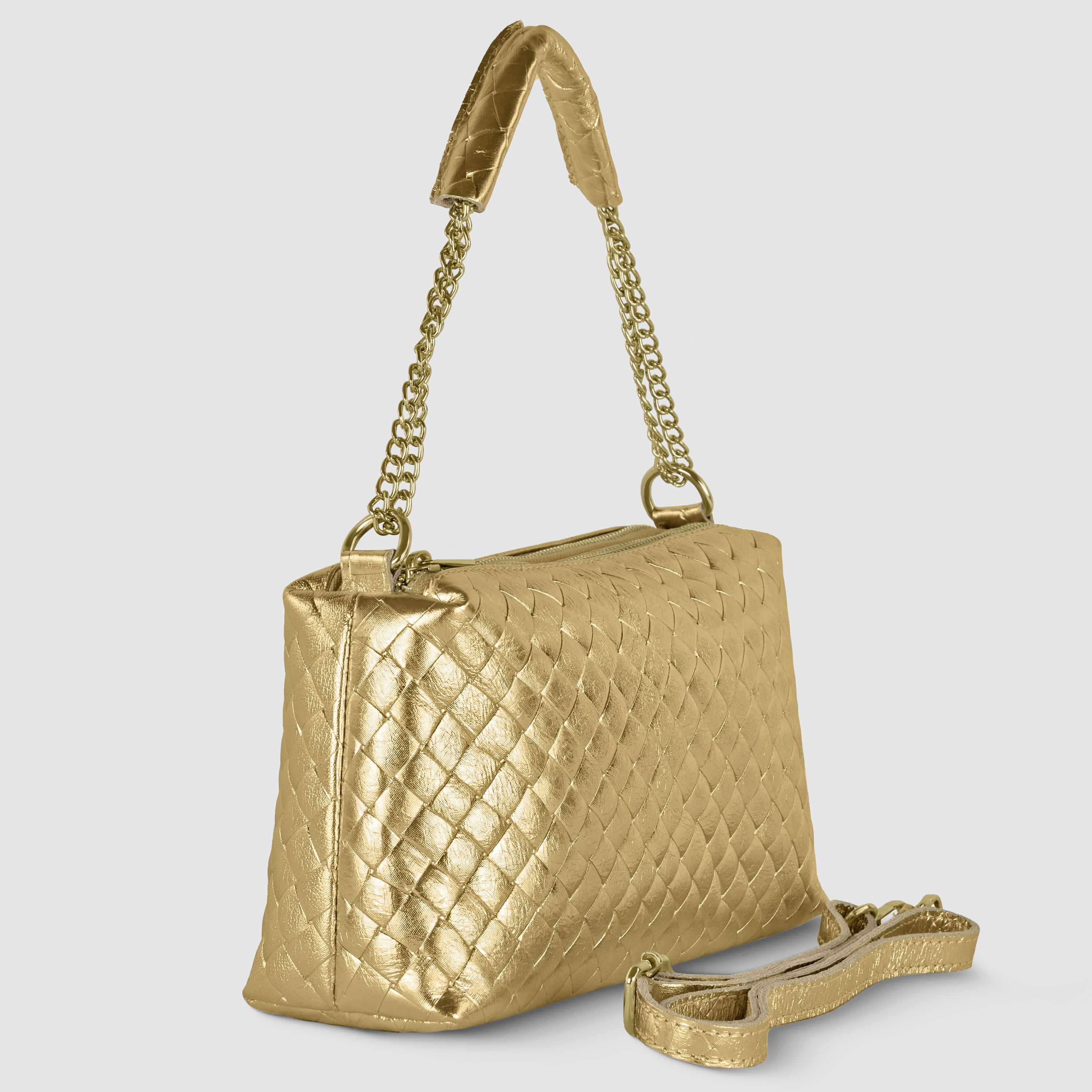 Weave Metallic Suede Leather Crossbody Bag