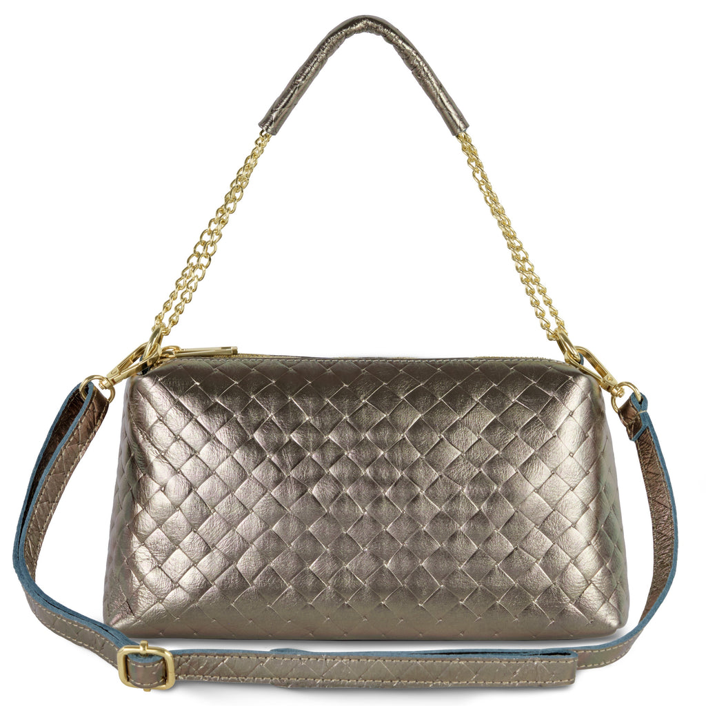 Weave Metallic Suede Leather Crossbody Bag