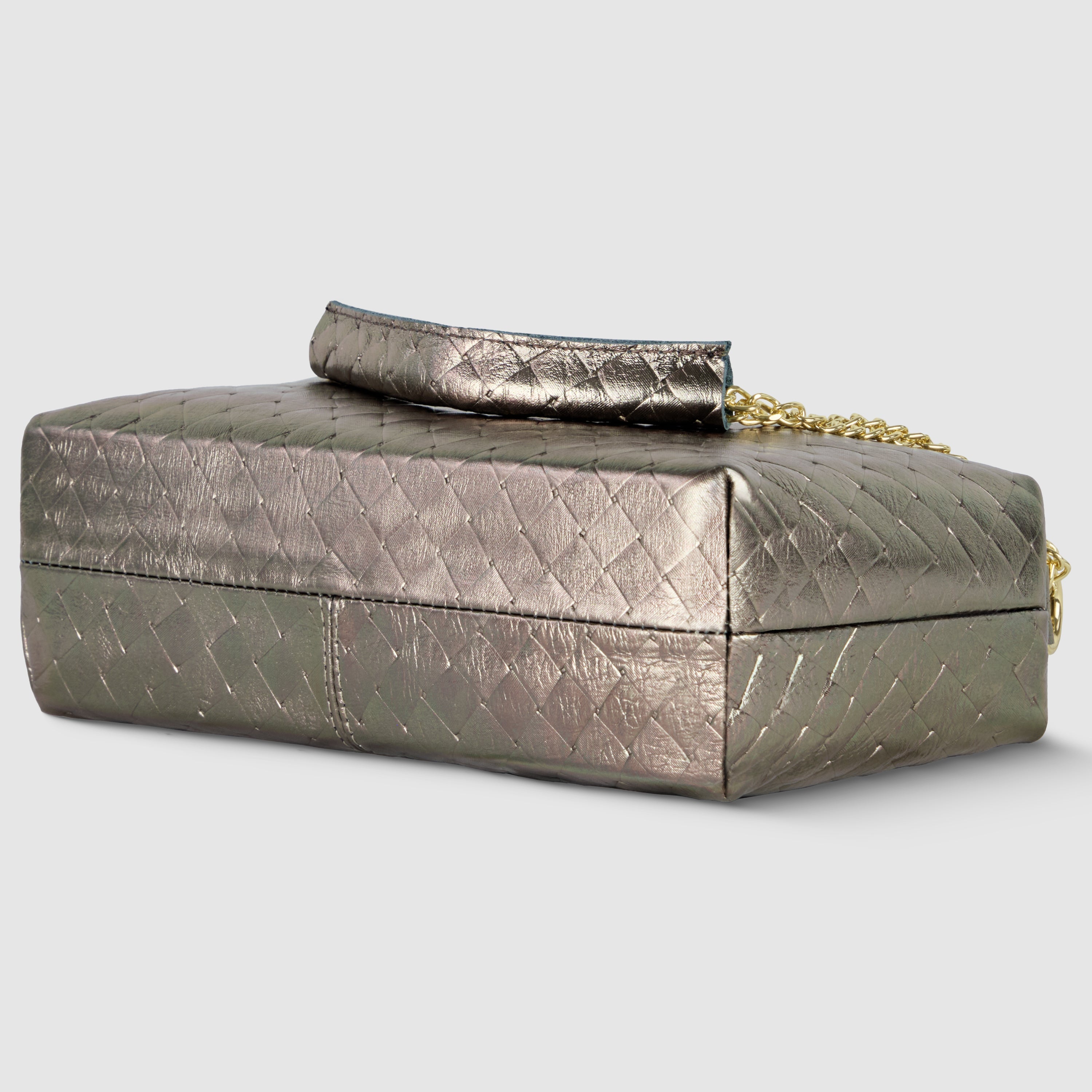 Weave Metallic Suede Leather Crossbody Bag