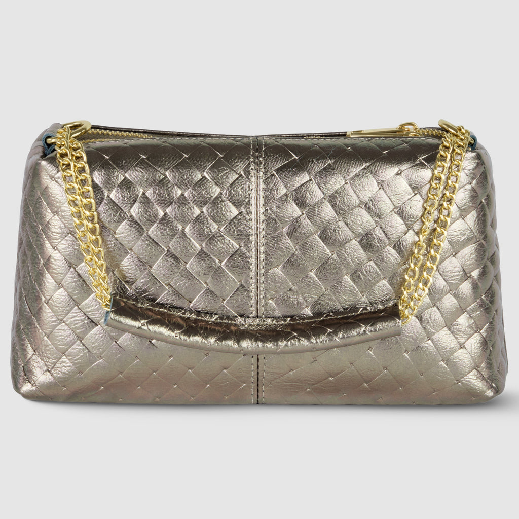 Weave Metallic Suede Leather Crossbody Bag