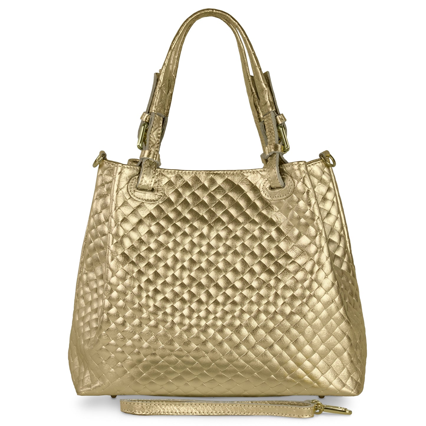 Italian Genuine Weave Metallic Suede Top-Handle Bag 112615