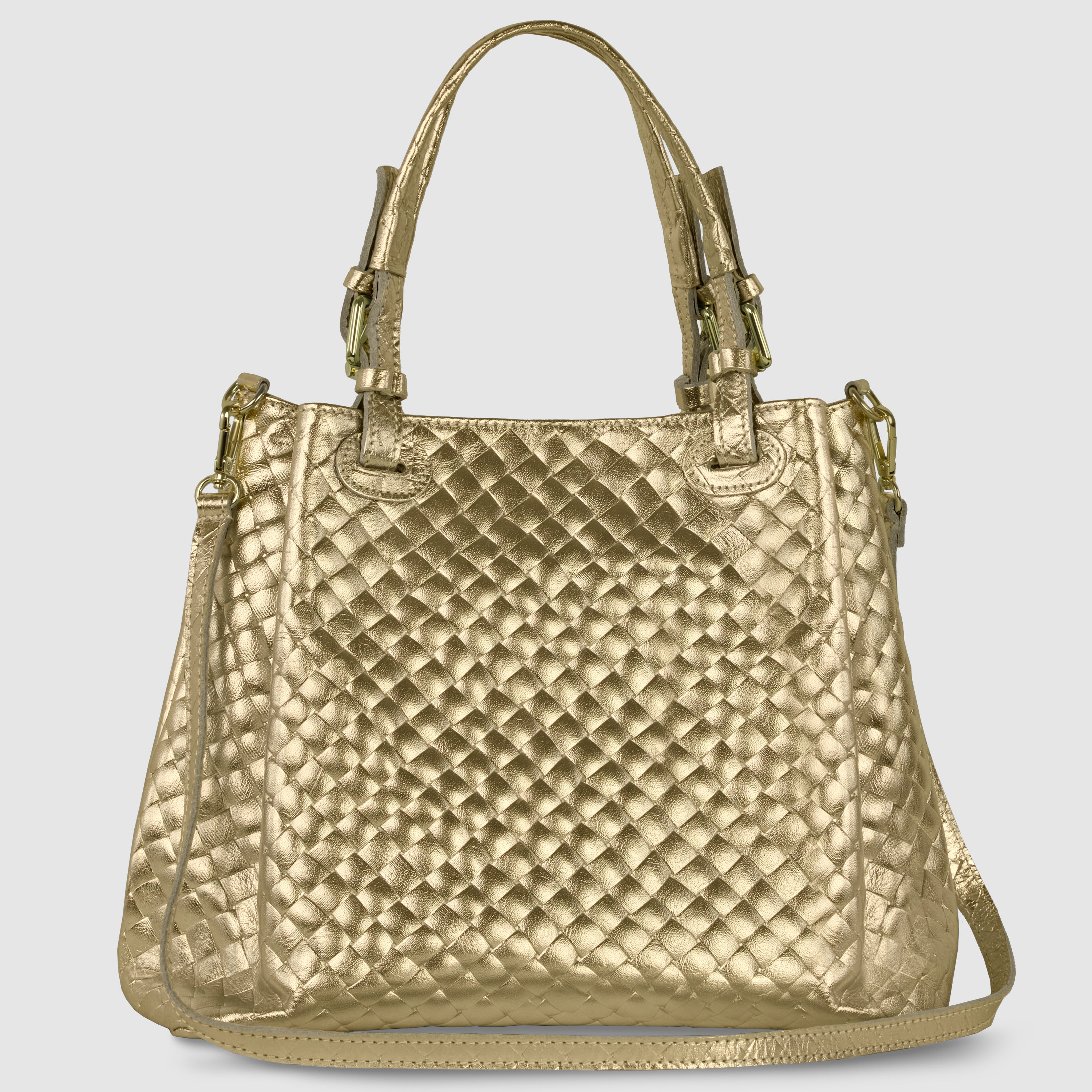 Weave Metallic Suede Leather Top-Handle Bag
