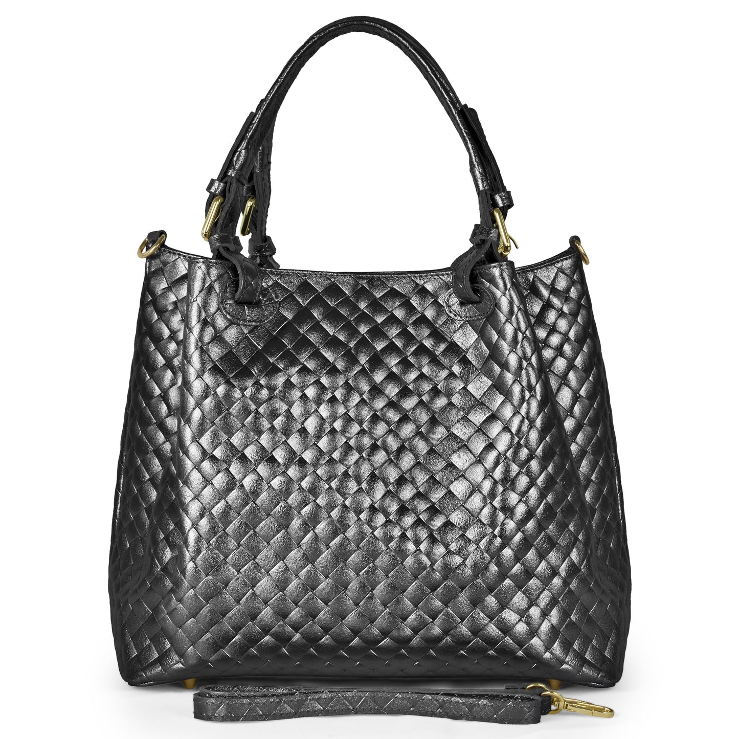 Italian Genuine Weave Metallic Suede Top-Handle Bag 112615