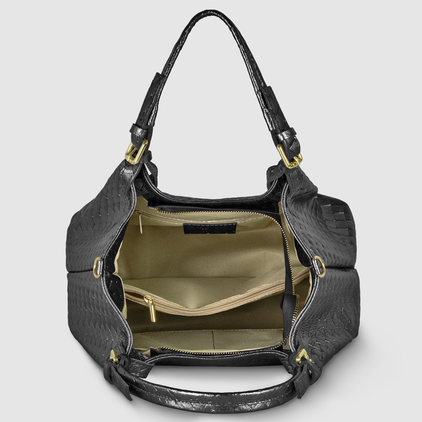 Italian Genuine Weave Metallic Suede Top-Handle Bag 112615