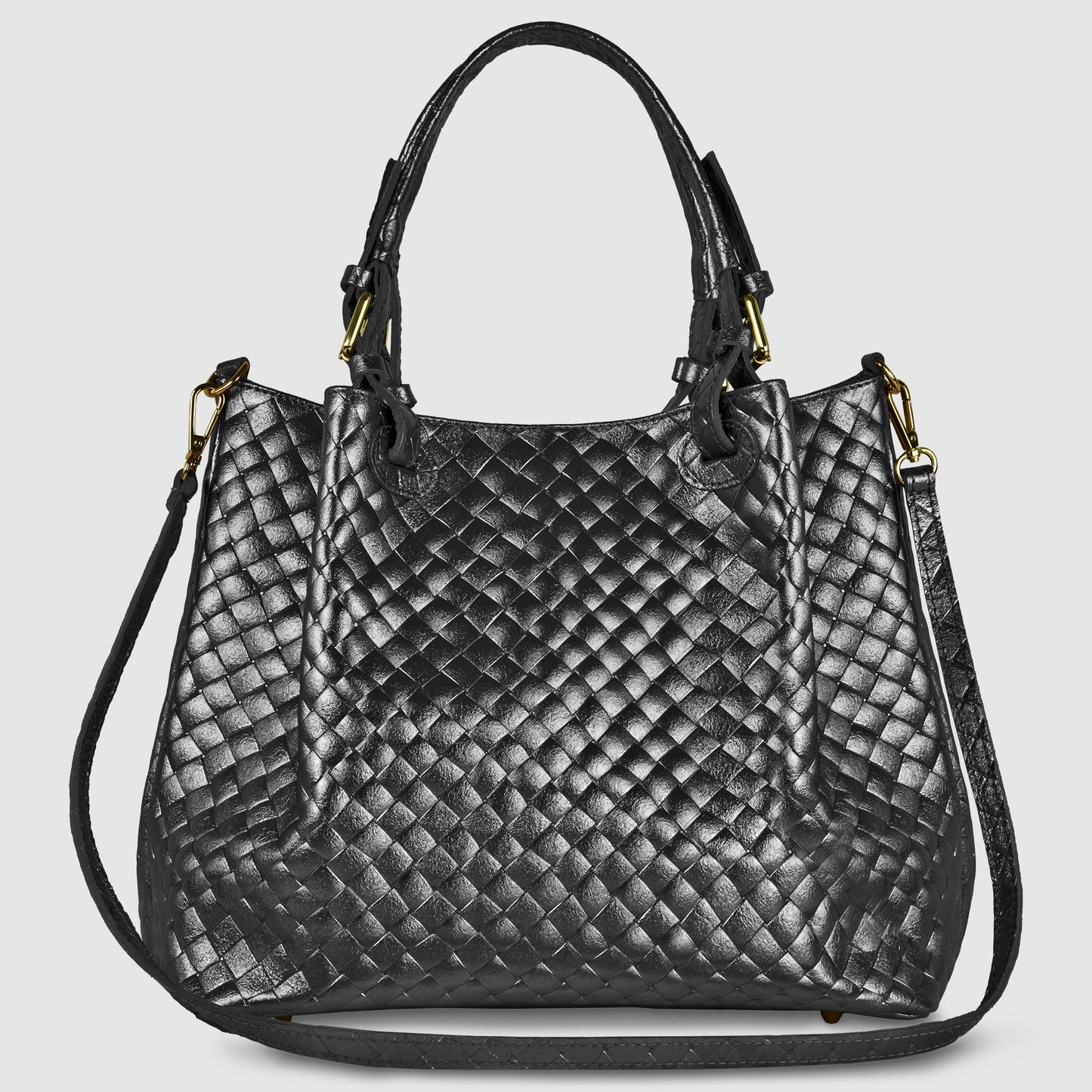 Italian Genuine Weave Metallic Suede Top-Handle Bag 112615