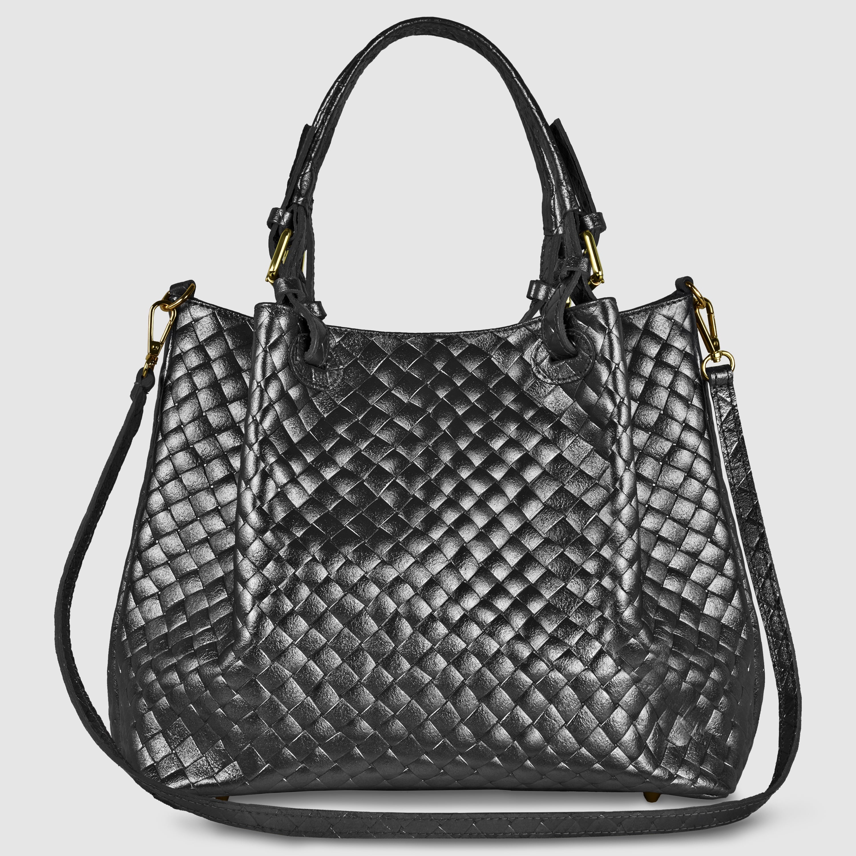 Weave Metallic Suede Leather Top-Handle Bag
