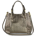 Weave Metallic Suede Leather Top-Handle Bag