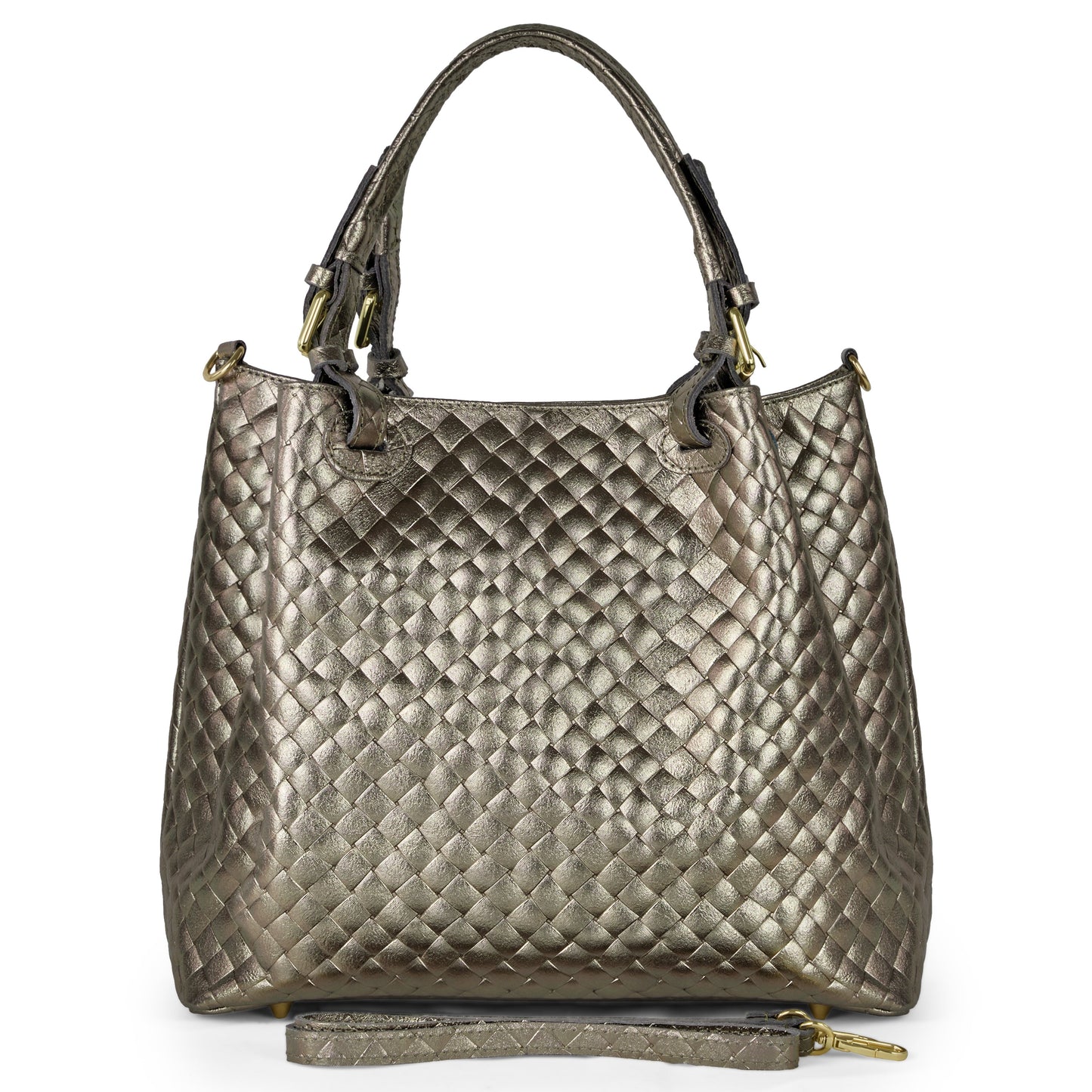 Italian Genuine Weave Metallic Suede Top-Handle Bag 112615