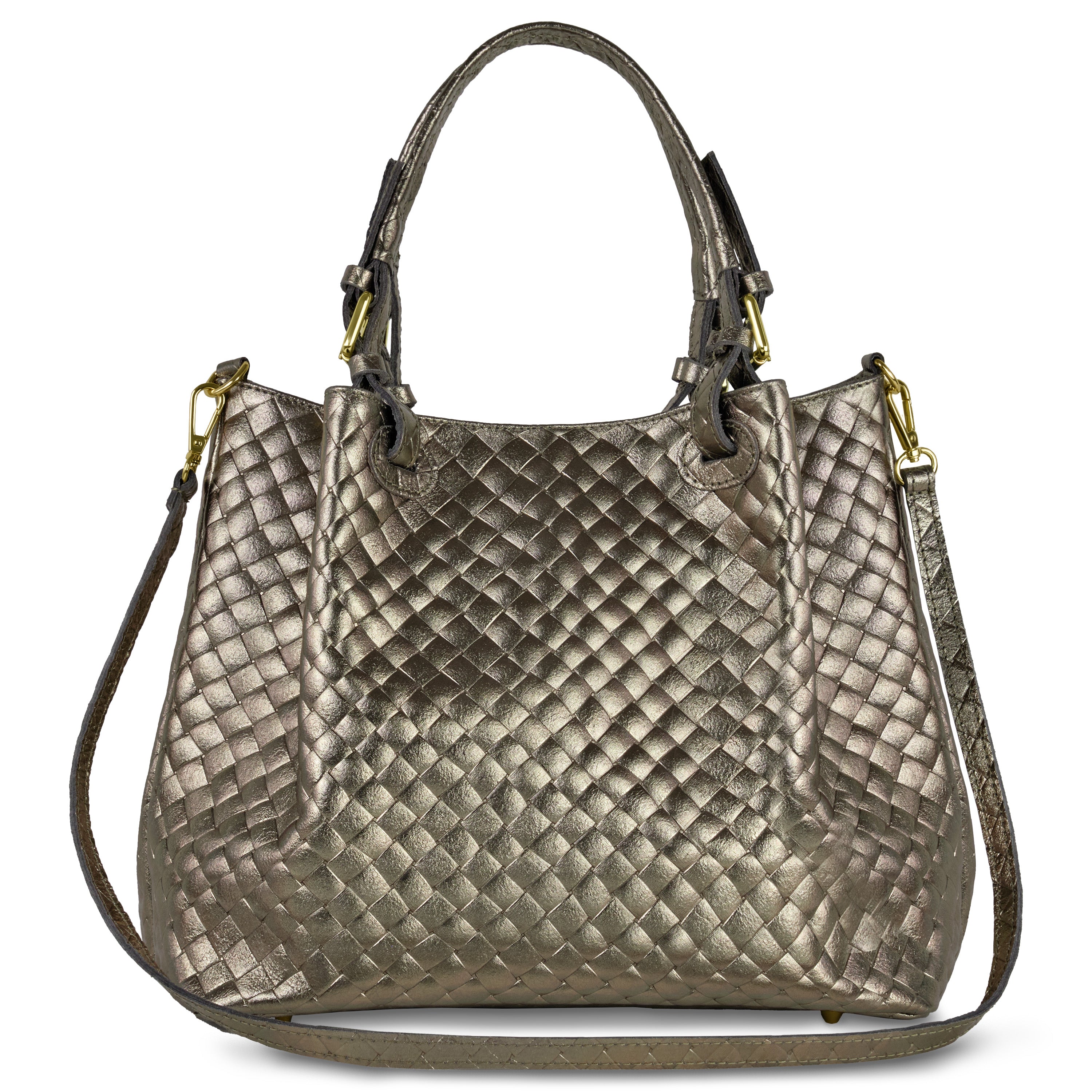 Weave Metallic Suede Leather Top-Handle Bag