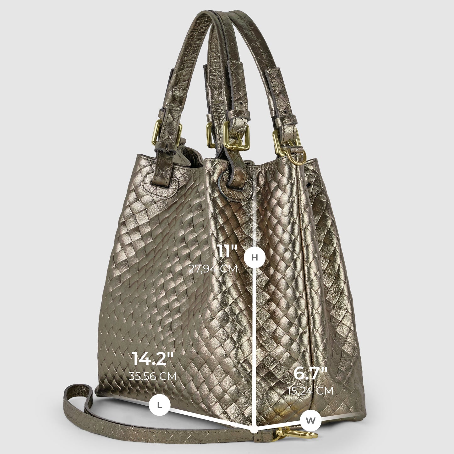 Italian Genuine Weave Metallic Suede Top-Handle Bag 112615