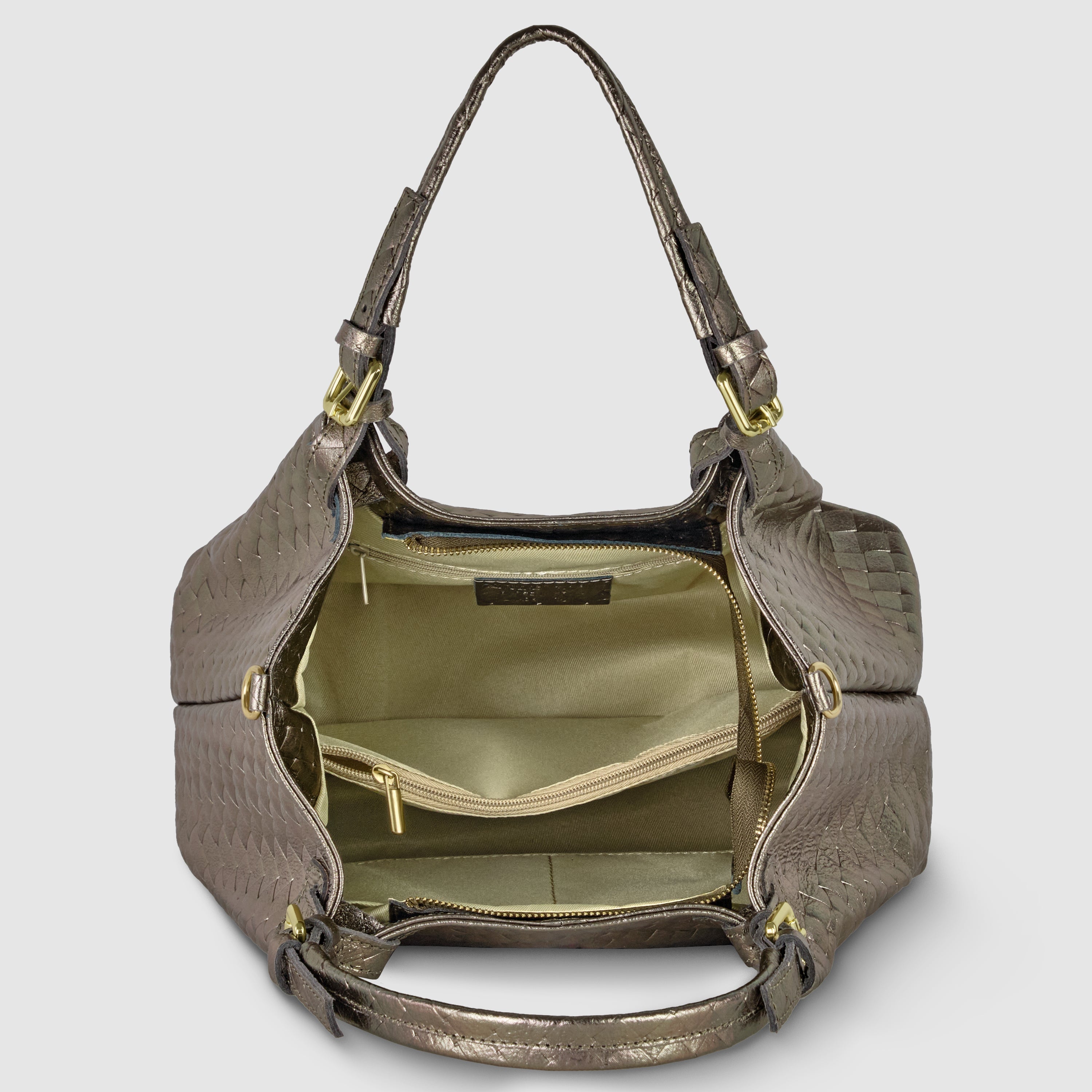 Weave Metallic Suede Leather Top-Handle Bag