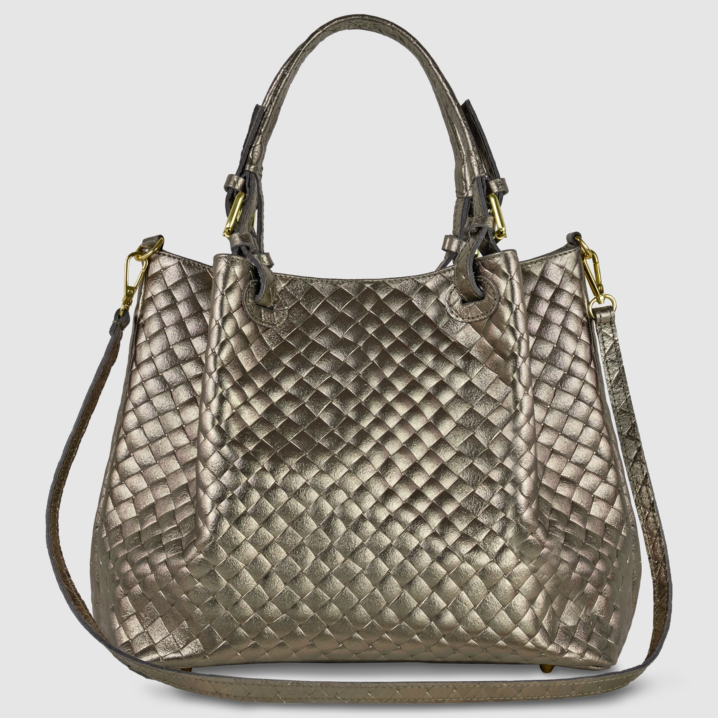Weave Metallic Suede Leather Top-Handle Bag
