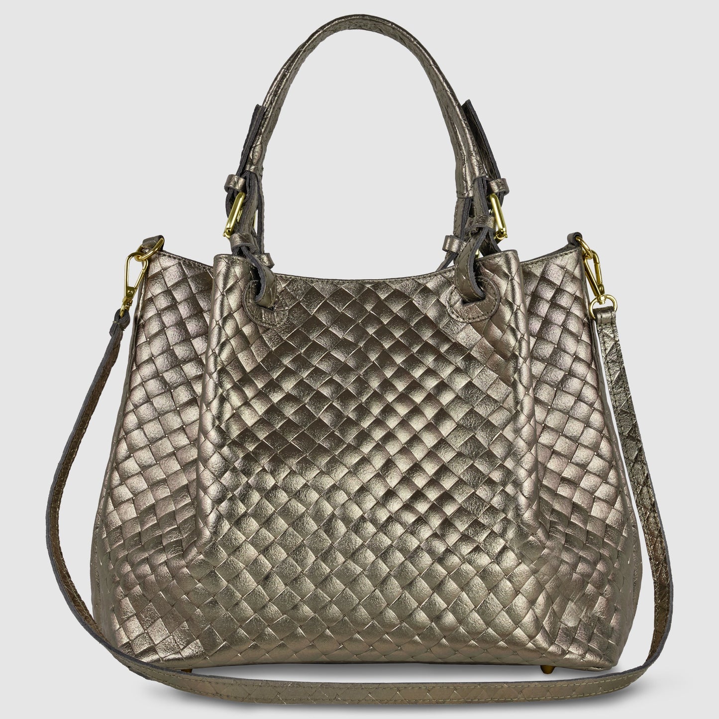Italian Genuine Weave Metallic Suede Top-Handle Bag 112615