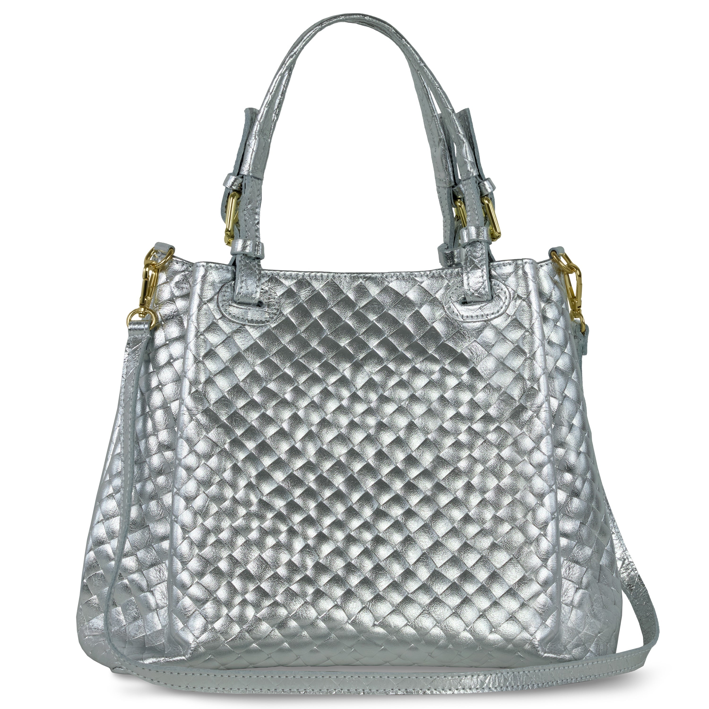 Weave Metallic Suede Leather Top-Handle Bag