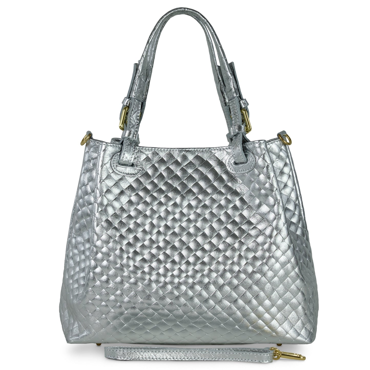 Italian Genuine Weave Metallic Suede Top-Handle Bag 112615