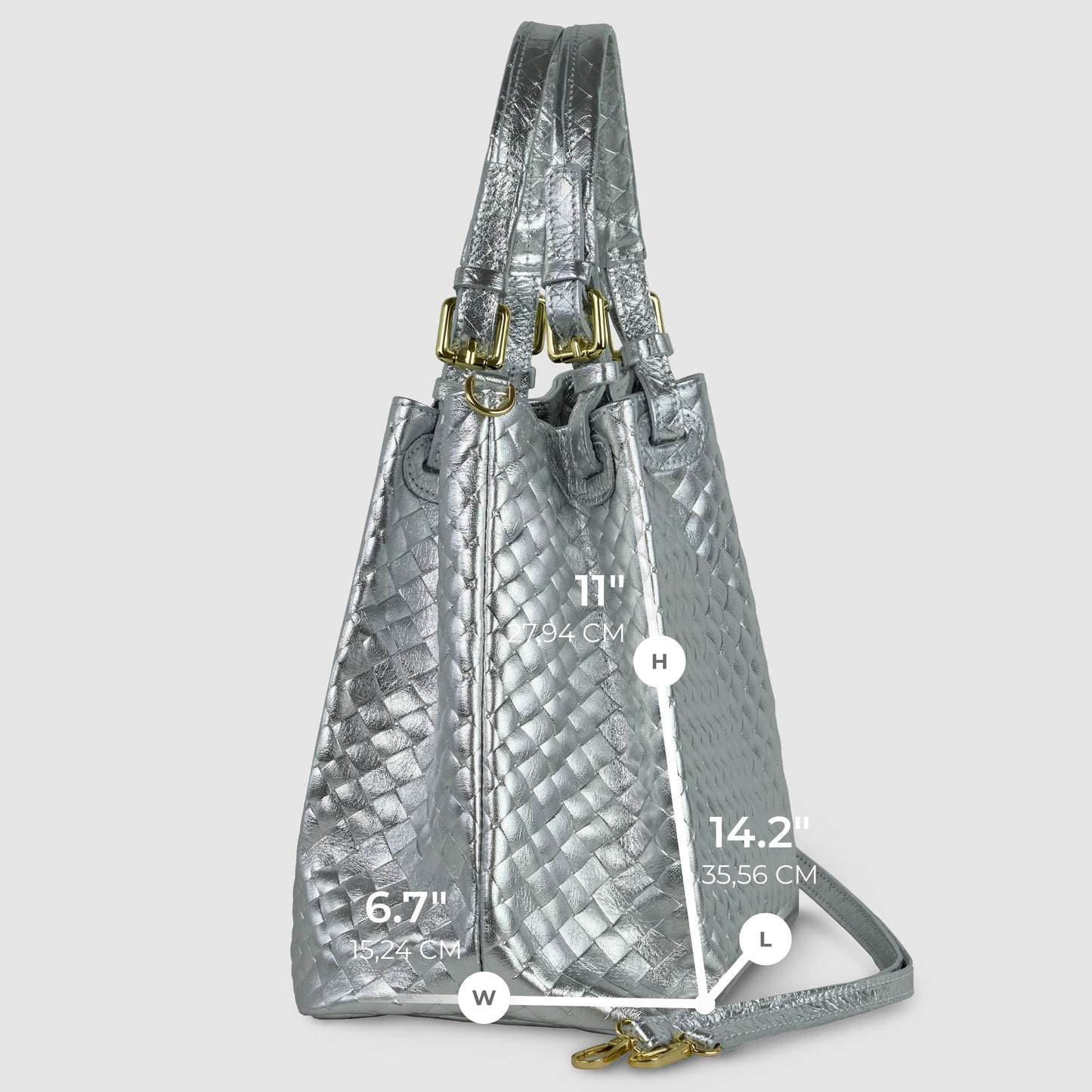 Italian Genuine Weave Metallic Suede Top-Handle Bag 112615