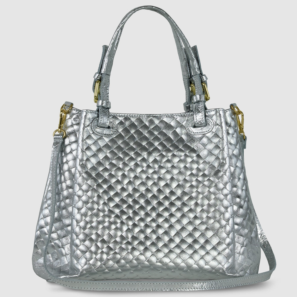 Weave Metallic Suede Leather Top-Handle Bag
