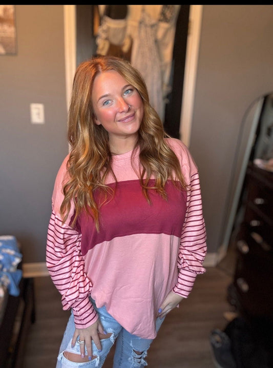 Multicolor Clashing Stripe Bishop Sleeve Top