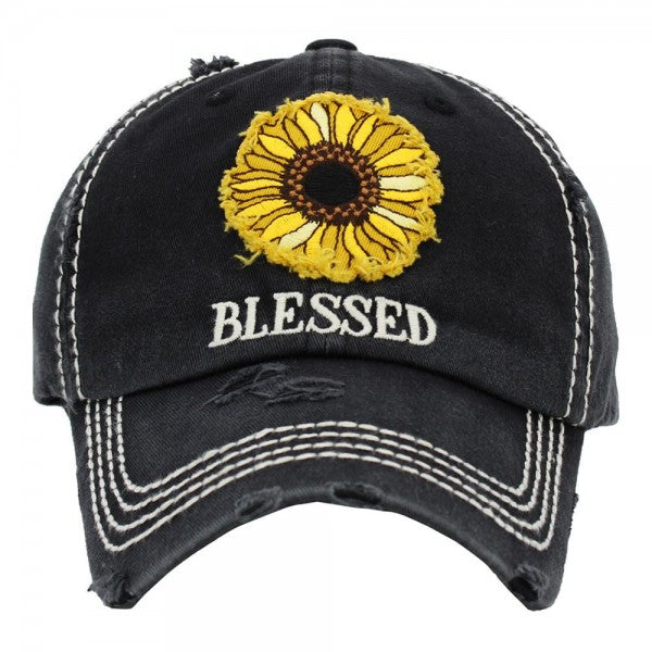 Sunflower Vintage Distressed Baseball Hat Cap "Blessed