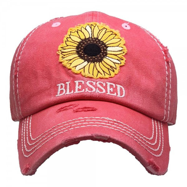 Sunflower Vintage Distressed Baseball Hat Cap "Blessed