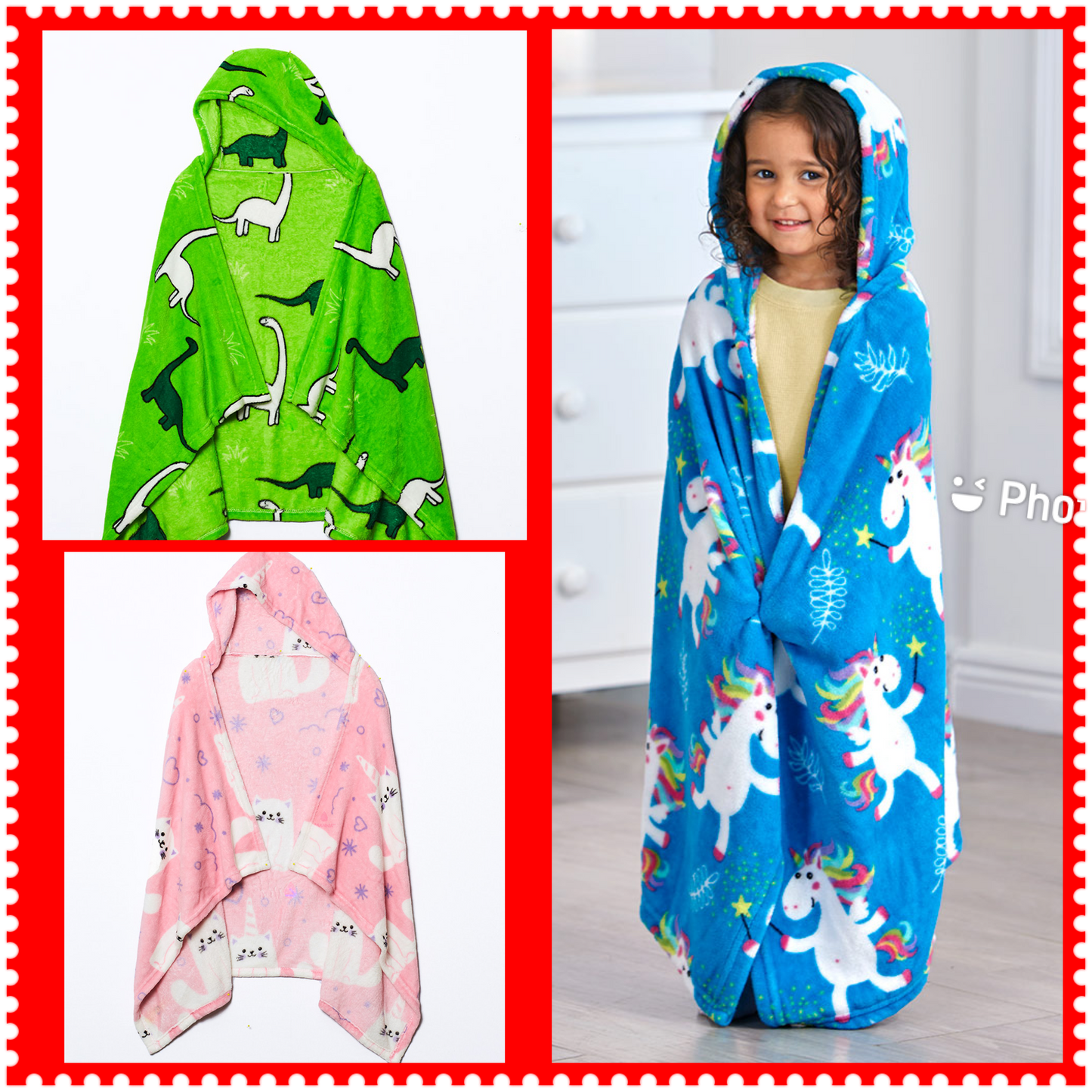 KIDS HOODED ANIMAL THROW BLANKETS RTS