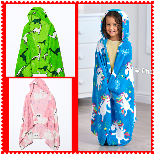 KIDS HOODED ANIMAL THROW BLANKETS RTS