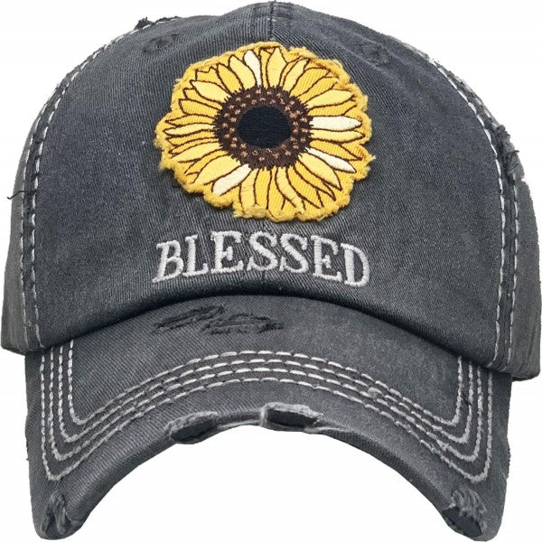 Sunflower Vintage Distressed Baseball Hat Cap "Blessed