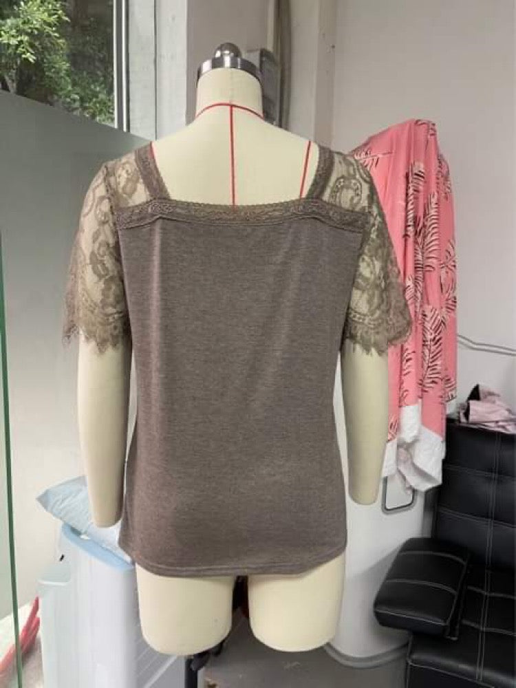 Lace Sleeve V-Neck Shirt RTS