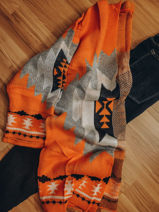 Orange Pattern Cardigan Preorder Warehouse