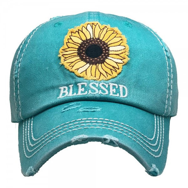 Sunflower Vintage Distressed Baseball Hat Cap "Blessed