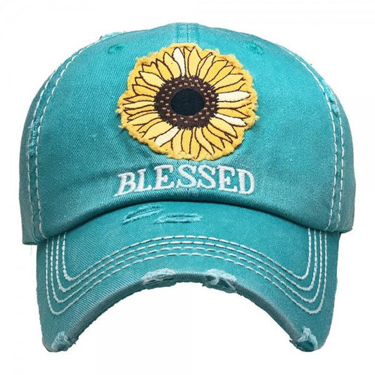 Sunflower Vintage Distressed Baseball Hat Cap "Blessed