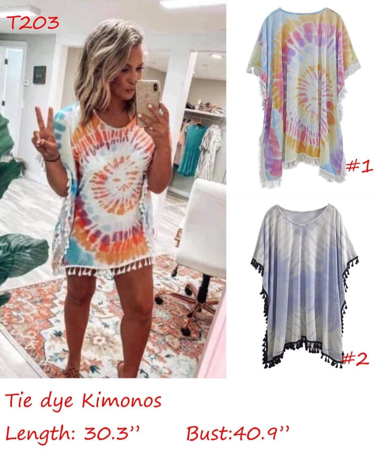 Tie Dye Beach Kimono Bathing Suit Cover Up RTS