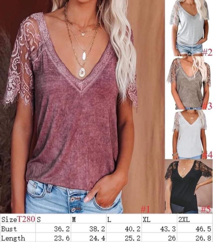 Lace Sleeve V-Neck Shirt RTS
