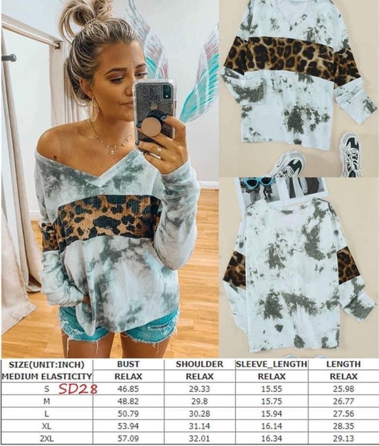 Marbled Leopard V-Neck Long Sleeve Shirt RTS