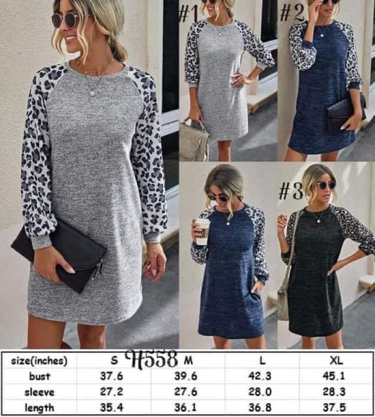 Leopard Sleeve Sweatshirt Dress RTS