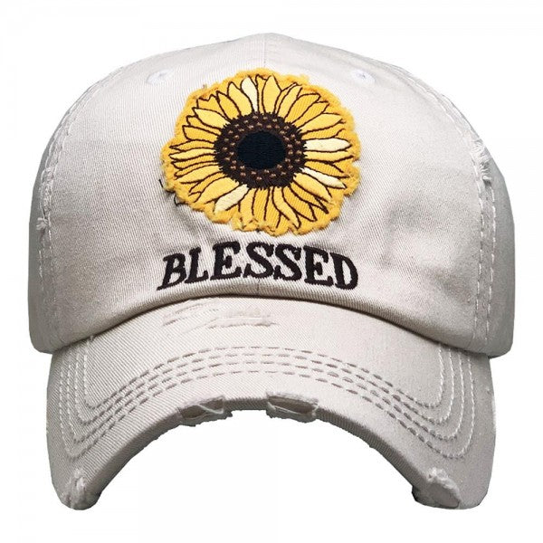 Sunflower Vintage Distressed Baseball Hat Cap "Blessed