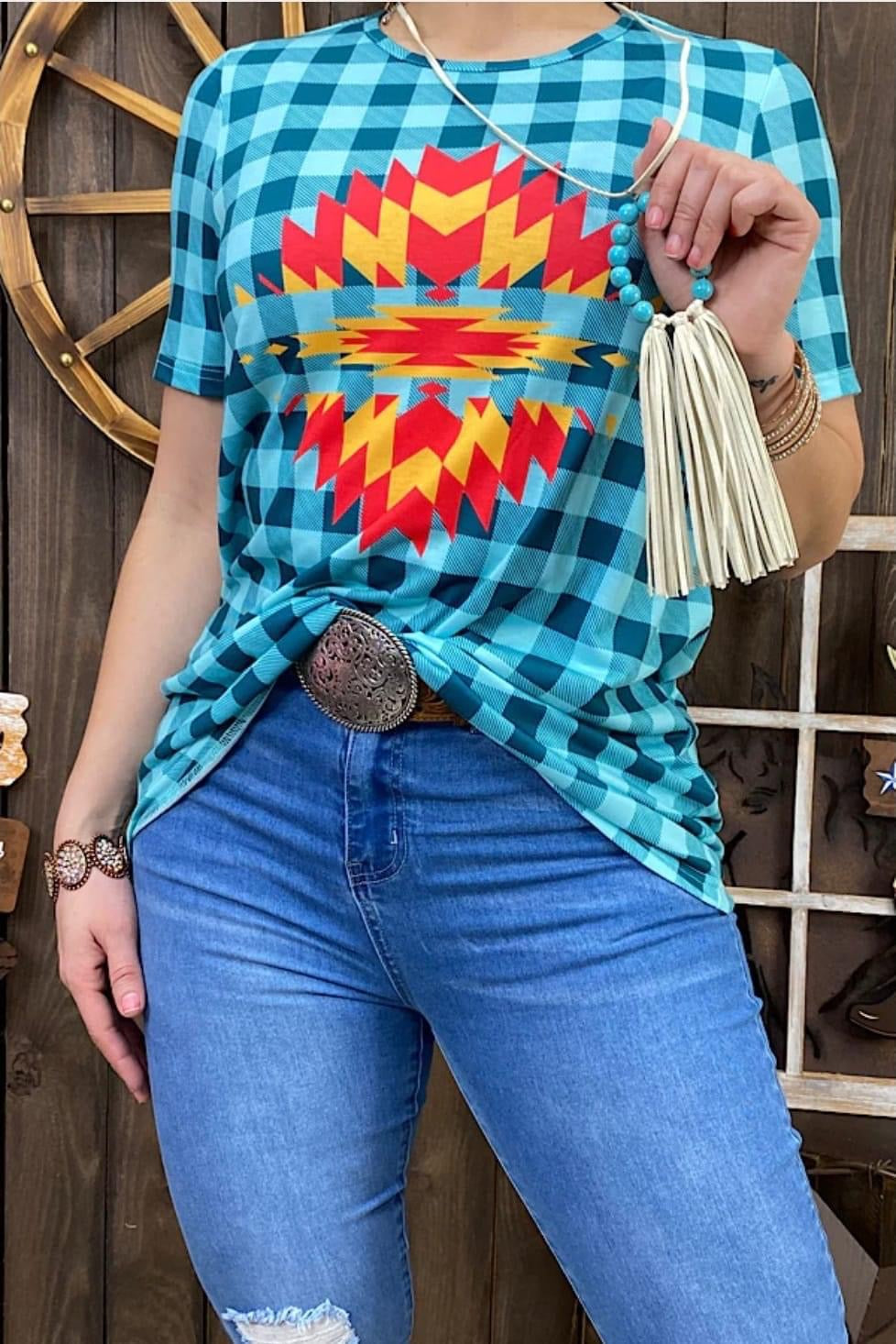 Turquoise Plaid Aztec