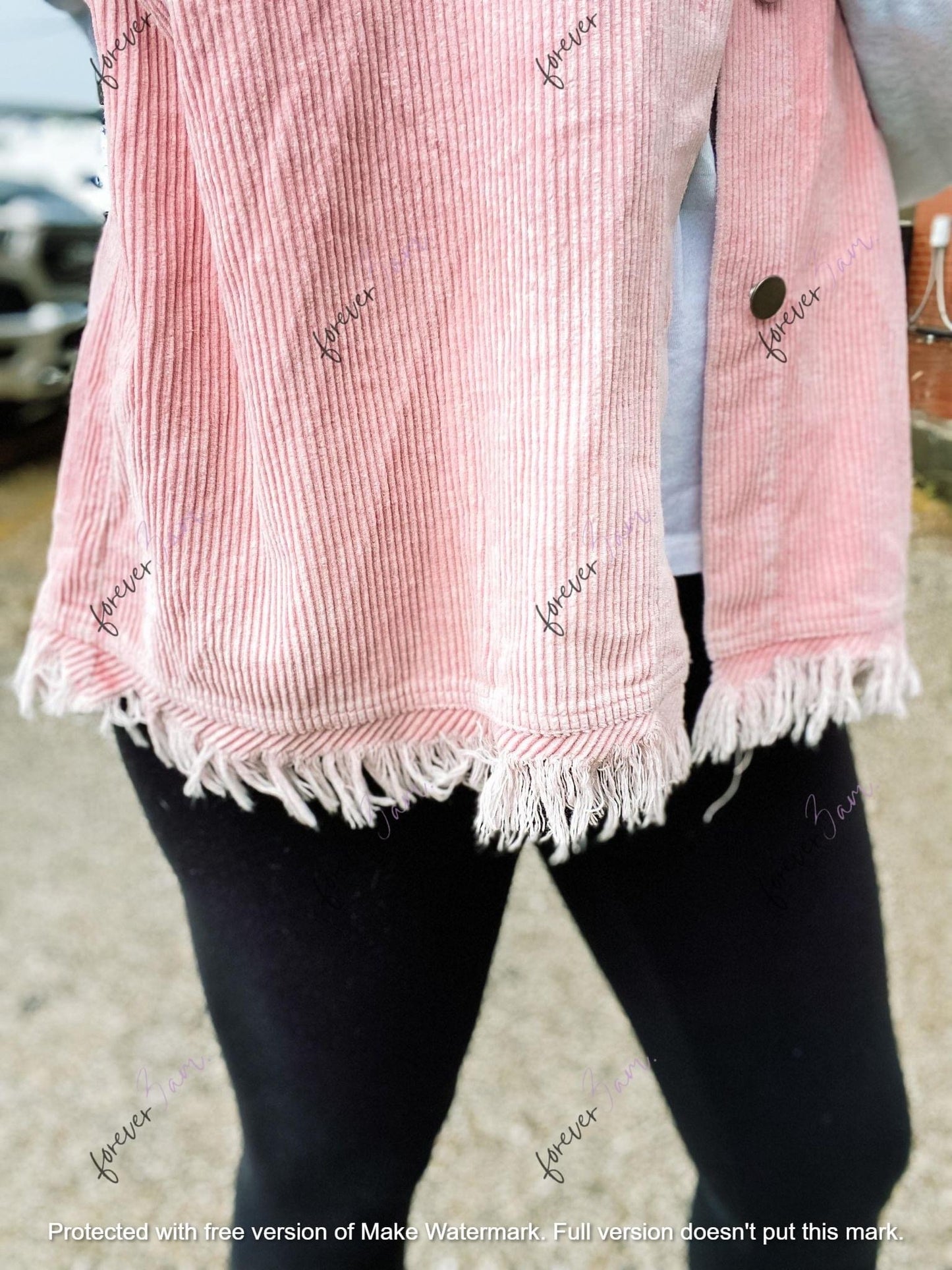 Hooded Frayed Super Soft Corded Shacket