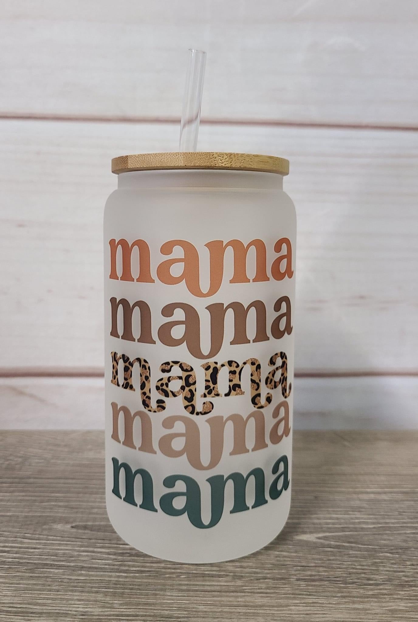 Mama Fall Colors/ Cheetah Frosted Glass Tumbler
