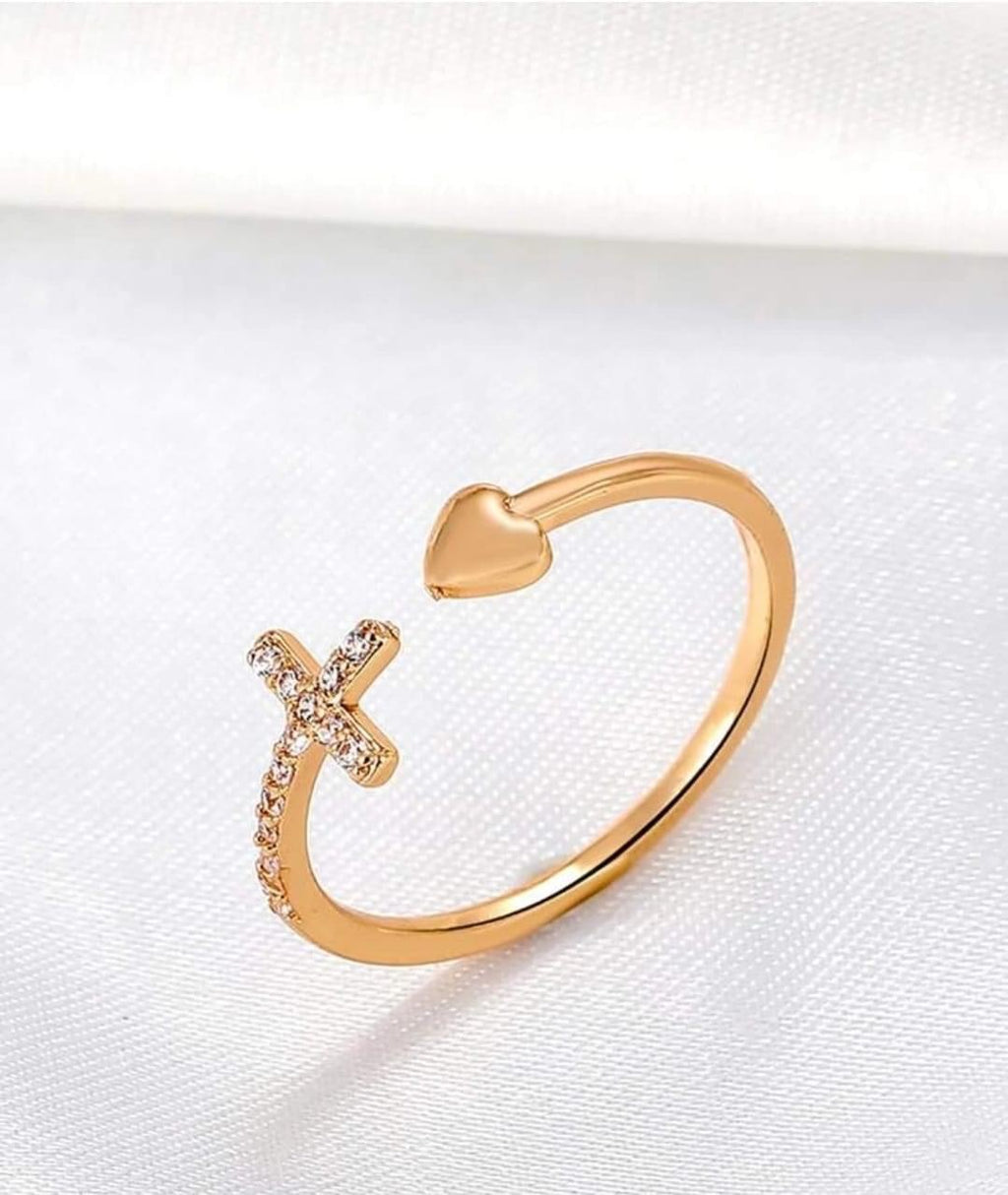 Cross heart ring
