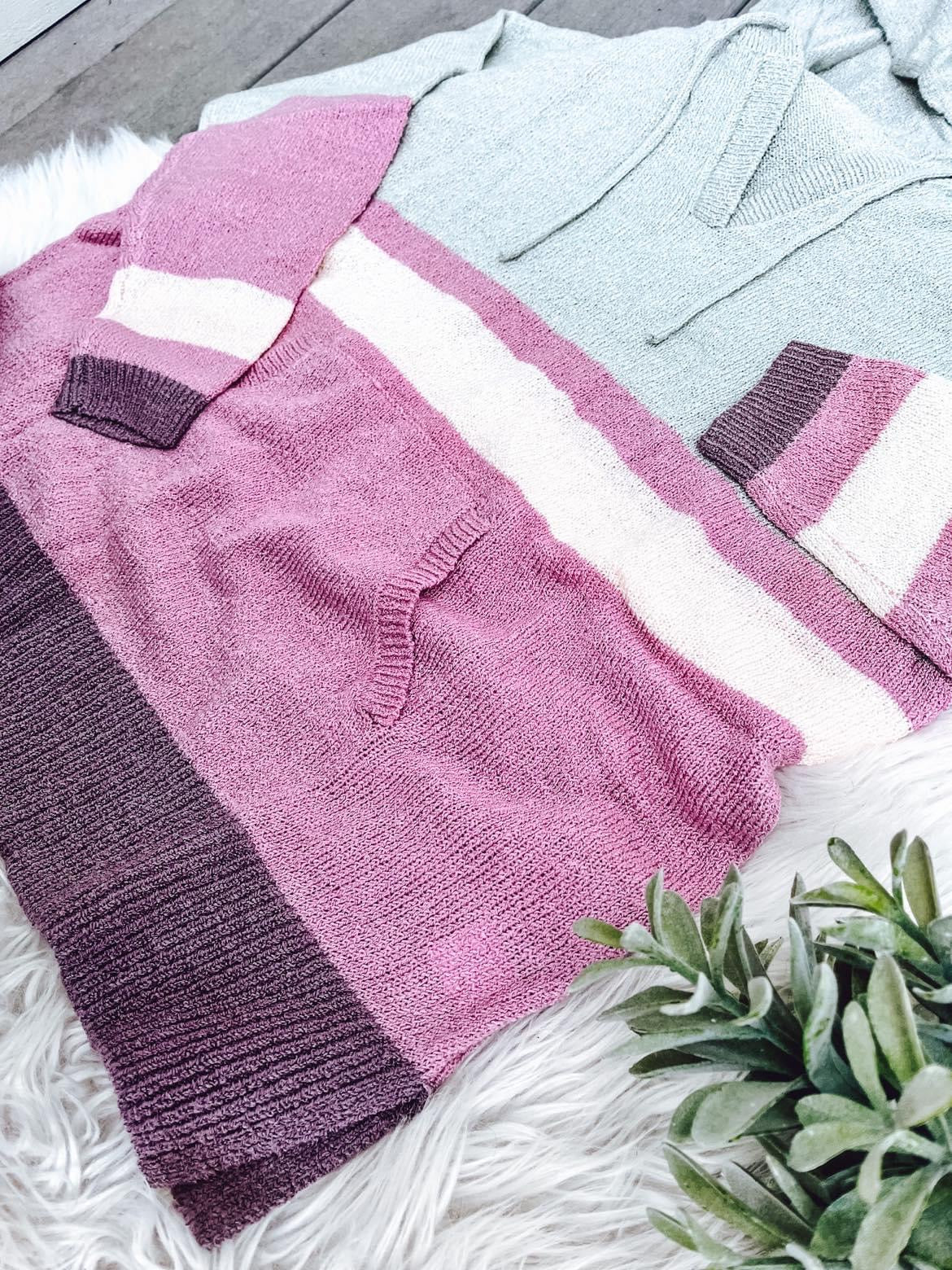 RTS Pink Gray Color Block Hoodie