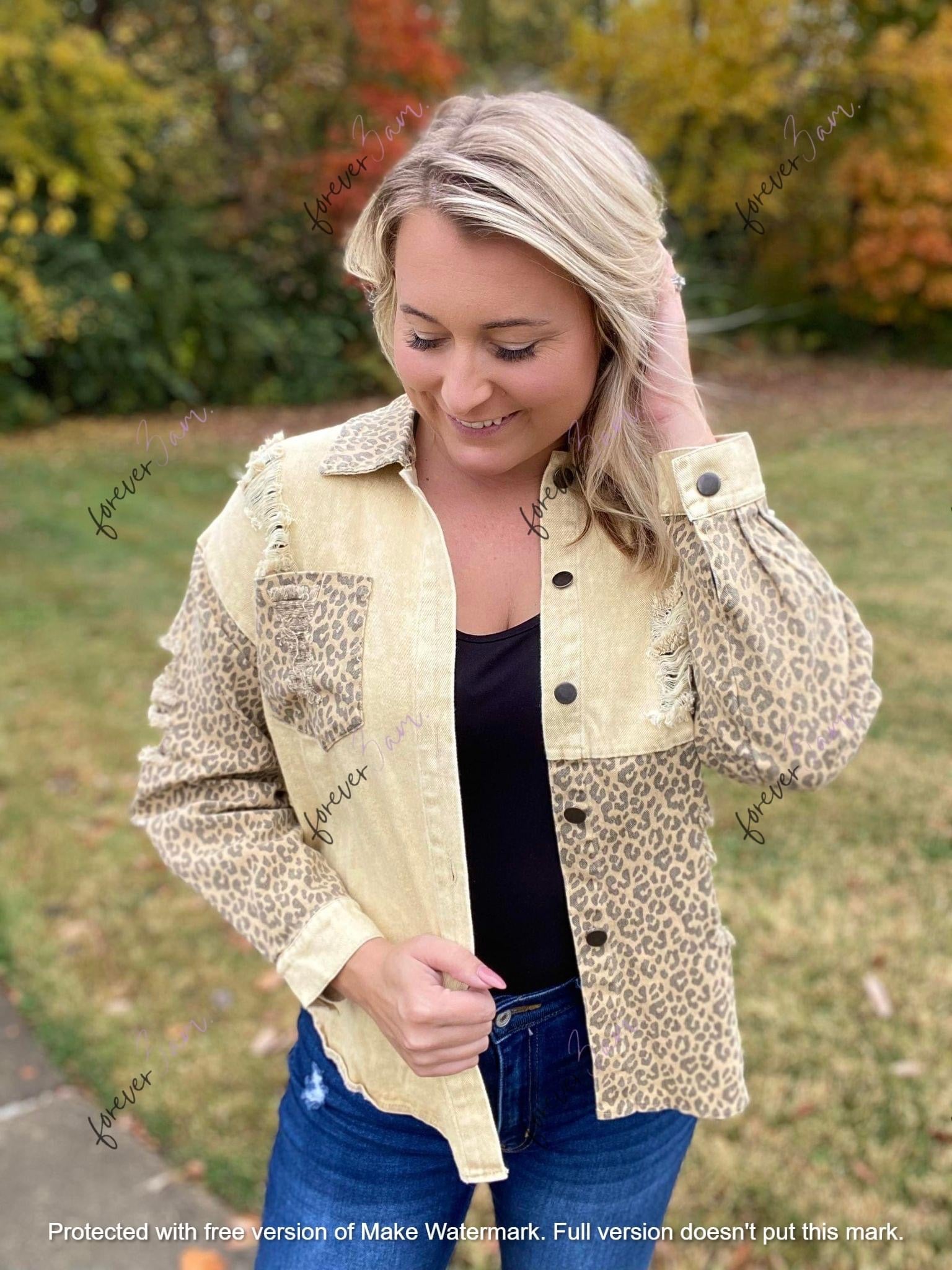 Distressed Jean Leopard Shacket