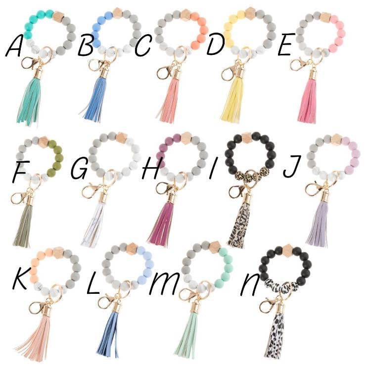 SILICONE & WOOD STRETCHY BEADED KEYCHAIN BANGLE BRACELETS RTS